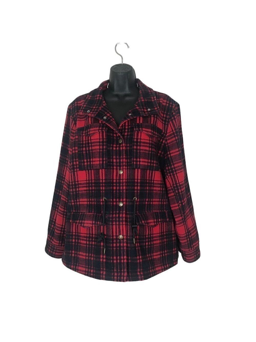 Levi's Black & Red Plaid Wool Blend Snap Buttons Jacket Size L